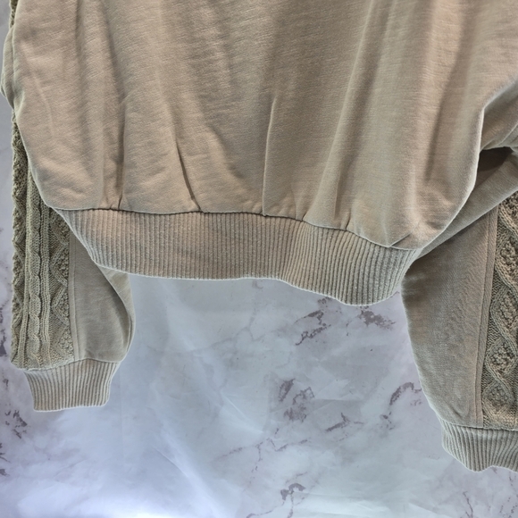 Urban Outfitters Sweatshirt Womens Medium Beige Terry Crop Cable Knit Sleeve - Picture 7 of 10